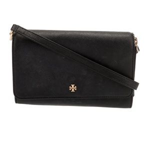 Tory Burch Black leather crossbody or clutch bag